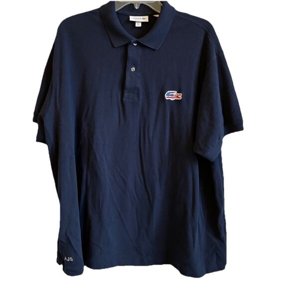 Lacoste Polo Shirt American Flag Logo Mens 4XL European 9, USA Alligator RARE !! - Picture 1 of 14